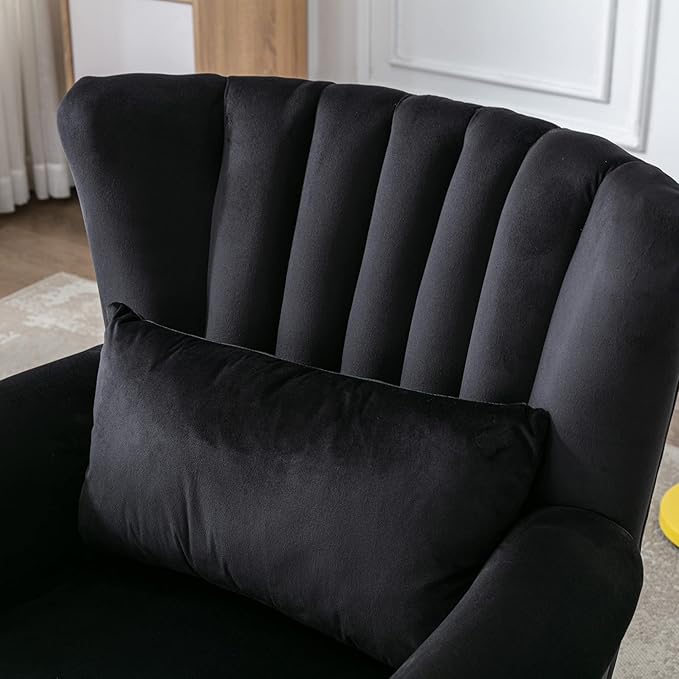 chairus Mid-Century Modern Accent Chair Comfy Single Sofa Chair Channel Back Armchair with Small Pillow for Living Roon Bedroom Club - Velvet Black