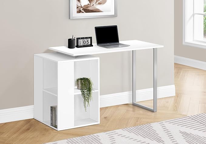 Monarch Specialties 7600 Computer Desk Home Office Left Right Set-up Storage Shelves Work Laptop Metal Laminate White Grey Contemporary Desk-55 Facing 55 L x 20 W x 30 H