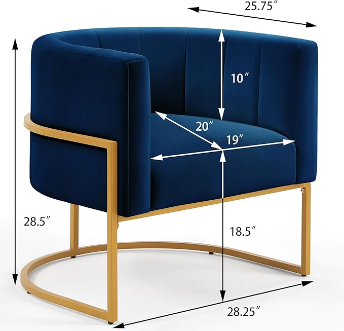 Modern Velvet Accent Chair - Metal Base Linen Upholstery 28 W Contemporary Lounge Chair for Living Room Easy Assembly Included (Navy + Velvet + Foam)