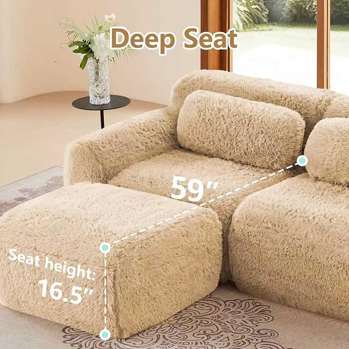 115 Sectional Couches for Living Room Comfy Boneless Couch 3 Seater Cloud Sofa Compressed U Shaped Couch with 2 Ottomans Modern Modular Sectional Plush Floor Sofa No Assembly (Camel)