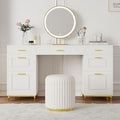 White Desk with 7 Drawers 57 Executive Desk with Storage White and Gold Desk for Bedroom Makeup Vanity Desk with Golden Handle
