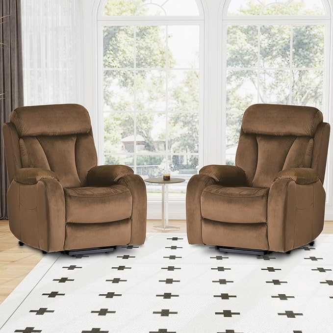 cinkehome Small Power Lift Recliner for Elderly Lift Chair Recliners Electric Recliner Chairs for Seniors Remote Control Adjustable Side Pocket (Velvet Brown)