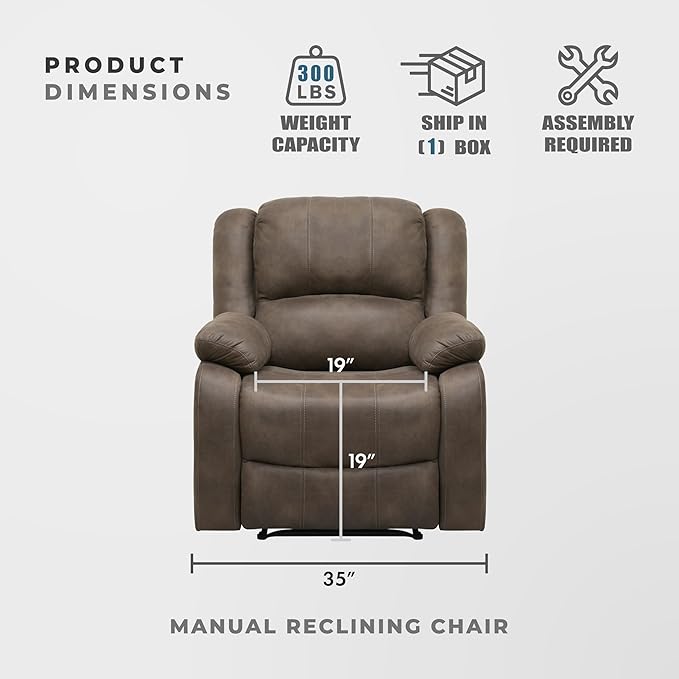 Lexicon Manual Recliner Sofa Chair Home Theater Seating Wall Hugger Manual Reclining Nursery Chair for Bedroom/Living Room/Office/Apartment Brown Polished Microfiber