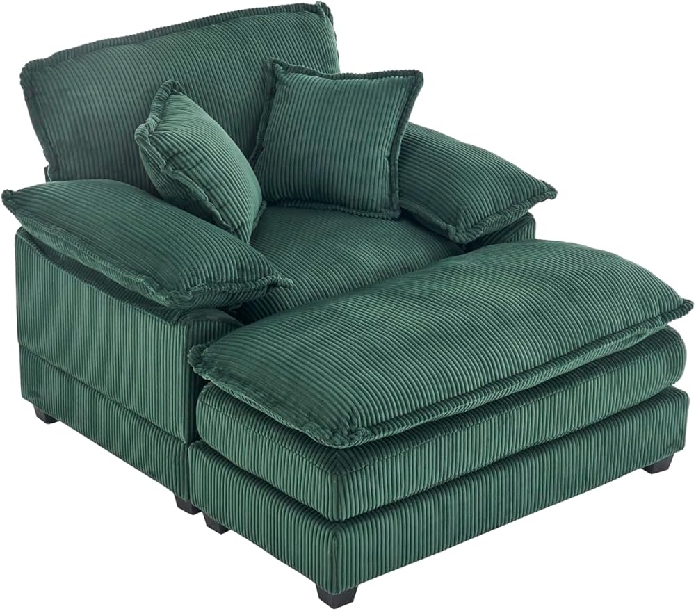 TTK Oversized Chaise Lounge Chair with Ottoman - 39.17 Wide Modern Sleeper Sofa for Living Room Bedroom &amp Office - Deep Seat Sectional Couch with Pillow Comfortable Reading ChairGreen