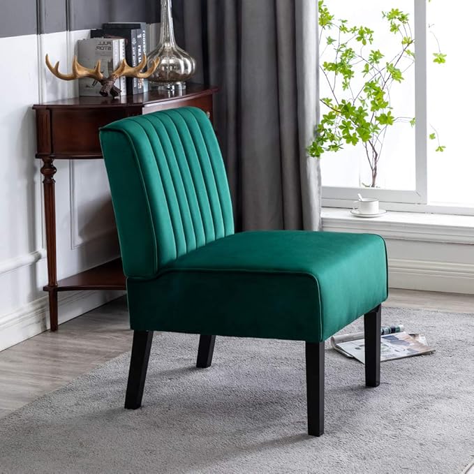 Reese Mid Century Modern Accent Chairs Set of 2 with Minimalist Design Elegant Velvet Upholstery and Solid Wood Legs Ideal for Living Room or Bedroom Green