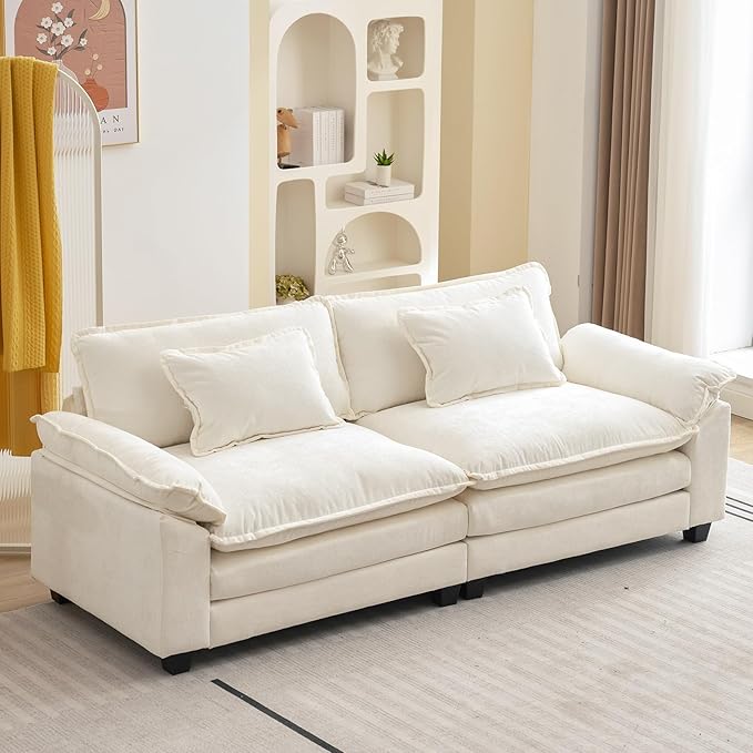 Loveseat Sofa Comfy Cloud Couch for Living Room with Pillows Modern Chenille Sofa Sleeper Deep Couches(Cream White 2-Seat)
