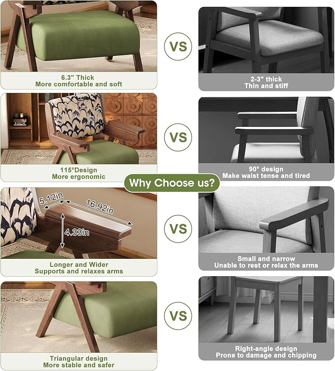 Accent Chair Mid Century Modern Chair Velvet Upholstered Lounge Arm Chair with Solid Wood Cozy Reading Chair for Living Room Bedroom Balcony (Feather Print Single Chair)