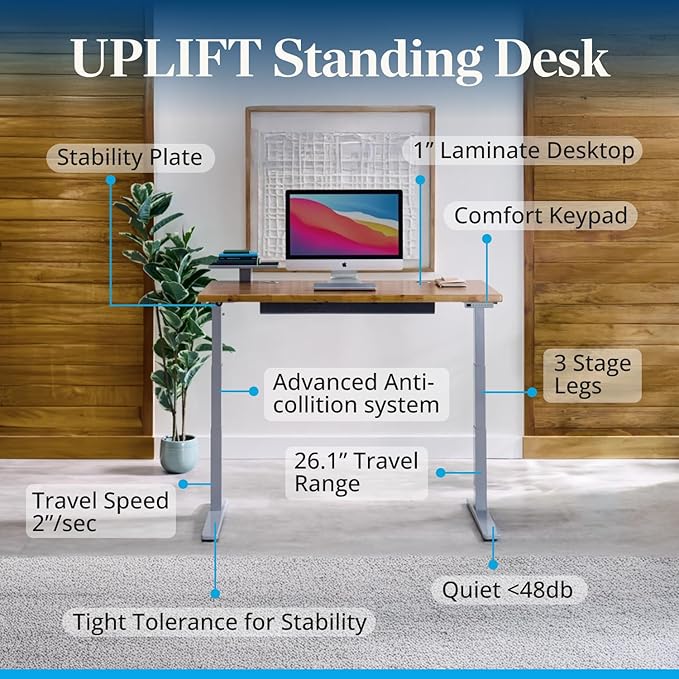 UPLIFTDESK V3 2-Leg Walnut Laminate Wood Standing Desk – Adjustable Height Advanced 1-Touch Memory Keypad Under Desk Cable Management Wire Grommets &amp Rocker Board (Black C-Frame 42 x 30 inch)