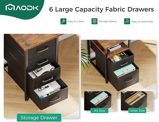 AODK 66 L Shaped Computer Desk 113“ Reversible Home Office Desk with File Cabinet &amp 4 Fabric Drawers Two Person Desk with LED Lights &amp Power Outlet Corner Gaming Desk with Monitor Shelf V