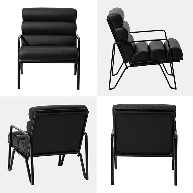 Glitzhome Accent Chairs Set of 2 Mid-Century Reading Armchair for Living Room Metal Frame with V-Leg Design &amp Soft Cushion 2 PCS