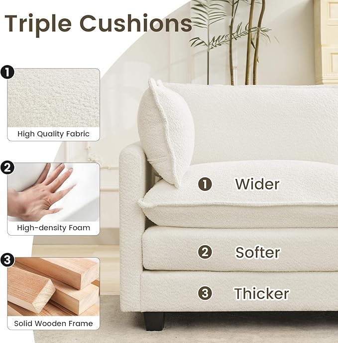 ROWHY Oversized Modular Sectional Couch with 2 Movable Ottoman 148 Modern Convertible U Shaped Sofa Set 4 Seat Comfy Cloud Couch with 2 Throw Pillows for Living Room and Office Chenille Beige