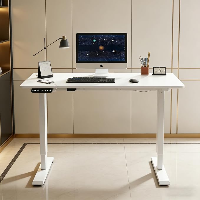 Electric Standing Desk 55 x 24 Inch Height Adjustable Desk Sit Stand Desk with Type-C Charging and Memory Preset Computer Desk for Home Office (White)