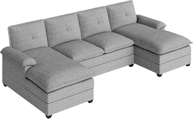 110 Sectional Couches for Living RoomU Shaped Big Sofa Couch with Double ChaiseModern 4 Seat Modular Sofa Couches with Thick Cushion &amp Soft BackrestNew Grey
