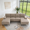 106 U-Shape Sectional Couches with Double Chaise Upholstered Sofa with Polyester Blend Fabric Modern 4 Seat Modular Sofa with Sturdy Metal Legs for Living Room Apartment Khaki