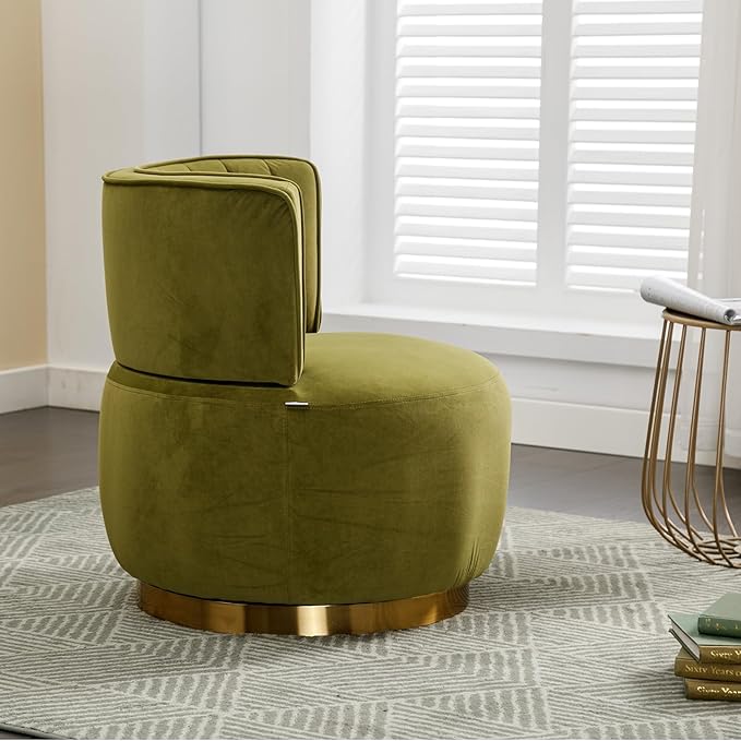 Luxyhome Swivel Barrel ChairMid Century Modern Accent ChairFluffy Velvet Upholstered Comfy ArmchairRound Sherpa Chair with Gold Base for NurseryLiving RoomBedroomOfficeWaiting Room Green
