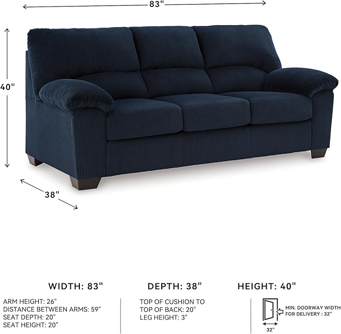 Signature Design by Ashley SimpleJoy Contemporary Sofa for Living Room Blue