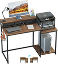 SINPAID 47 inch Computer Desk with Printer Shelf Gaming Desk with Monitor Stand and Drawers Reversible Home Office Desk with Storage Shelves and 2 Hooks Home Workstation for Study Writing Walnut