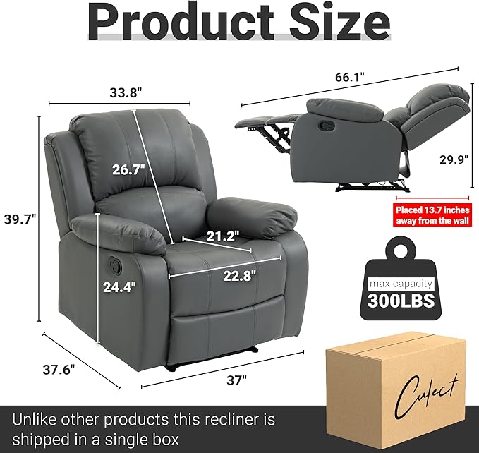 Manual Recliner Chair Lazy Boy Leather Recliner Perfect for Lounging in The Living Room Home Theater and Bedroom an Excellent Gift for Home