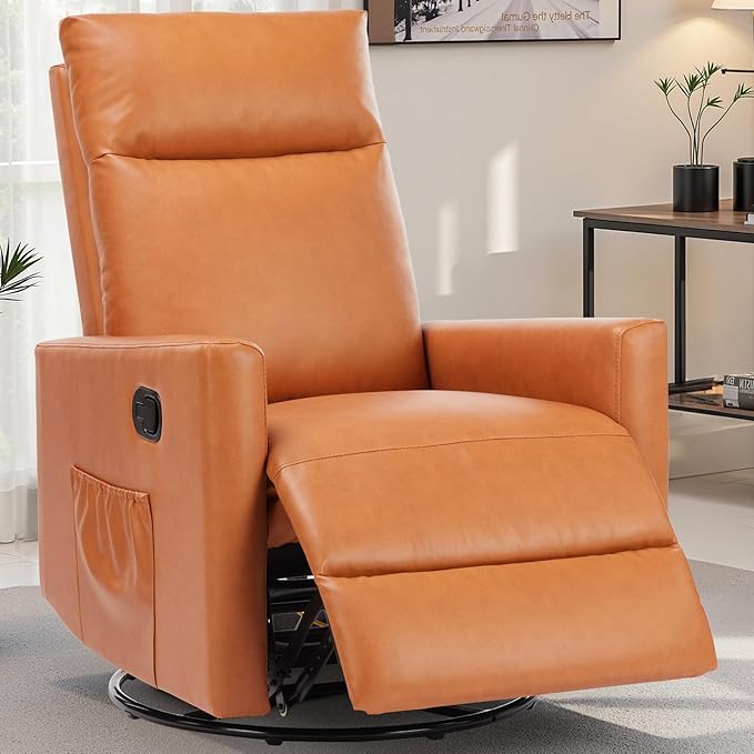 Smug Swivel Rocking Recliner Chair with Extra Large Footrest High Back Upholstered Glider Nursery Chair for Living Room Bedroom &amp Nursery Comfortable Deep Seat for Relaxation Brown