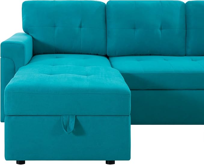 Naomi Home 85 in. Convertible Sofa with Storage Reversible L Shape Sofa Couch with Chaise Comfy Couches for Living Room Teal/Velvet