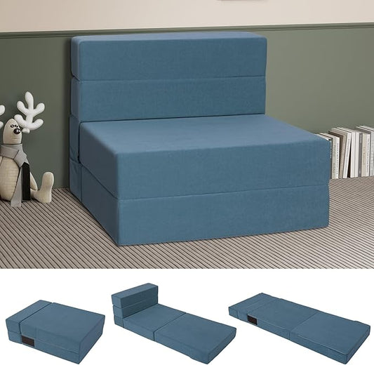 Folding Sofa Bed 4 in 1 Convertible Sleeper Chair with Washable Cover Memory Foam Fold Out Chair Bed Portable Floor Futon Sofa Couch for Living Room Dorm Guest Room Home Office Blue | Folding