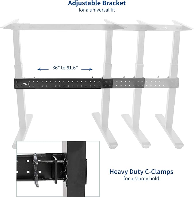 VIVO Black Universal Steel Clamp-on Desk Stabilizer Bar for Sturdy Reinforced Workstation 36 to 61.6 inch Bracket Support System for Sit to Stand Desk Frames Expandable Width Adjustment DESK-STB01B