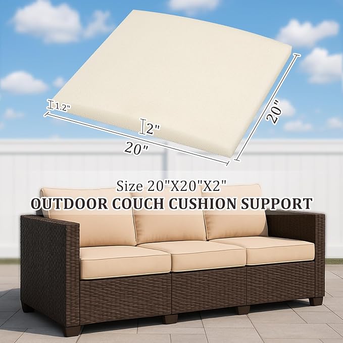 HAVARGO Couch Cushion Support for Outdoor Sagging Seat 20x20x2 Inches Couch Supports for Sagging Cushions Quick-Drying and High Density Foam Sofa Cushion Support with Anti Slip Mesh Fabric Set of 2