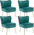 Velvet Accent Chair Set of 4 Comfy Upholstered Side Chair with Gold Metal Legs and Padded Seat Modern Small Corner Armless Living Room Chairs with Wing Back Dark Green