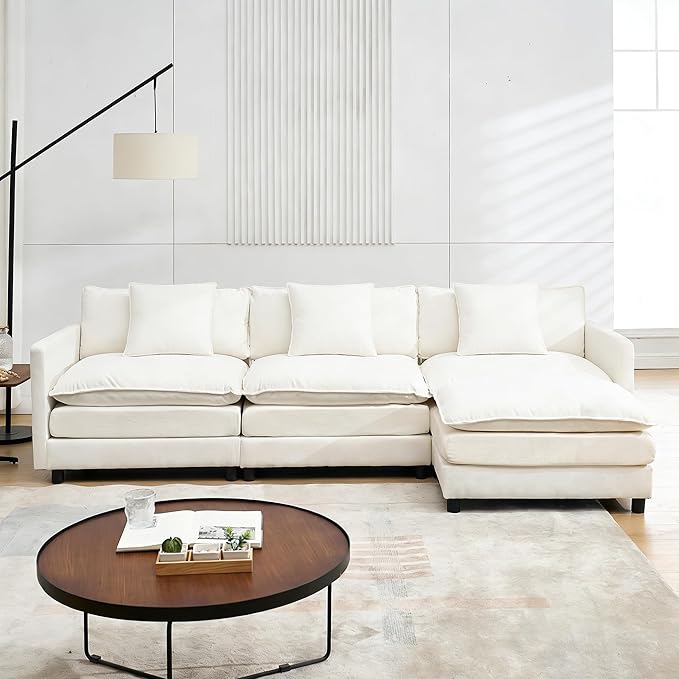 Oversized Modular Sectional SofaSofa Couch with Movable Ottoman Deep SeatSoft Chenille Corduroy Cloud Couches for Living Room ApartmentOffice(Beige 3+1 L)