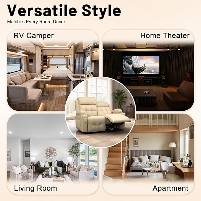 Reclining Loveseat Wall-Hugger Loveseat Recliner Design with USB/Type C Charging &amp Storage &amp Cupholder Pebble-Weave Fabric Recliner Sofa Couch for Living Room Home Theater &amp RV Use