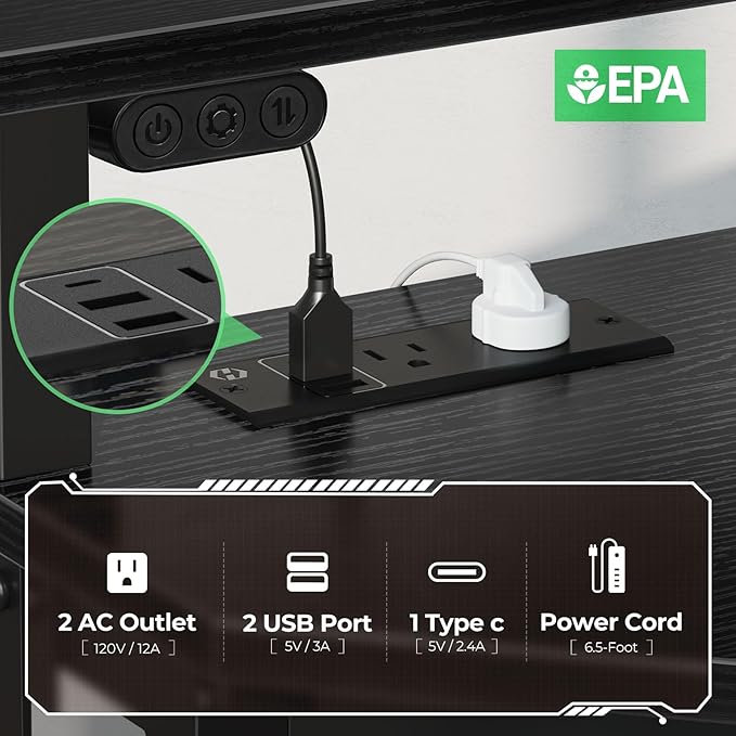 Rolanstar Corner Desk44.5 W x 34.5 H Small Computer Desk with Power Outlets Gaming Desk with LED Lights Triangle Corner Table with Keyboard Tray &amp Monitor Stand for Small Space Black