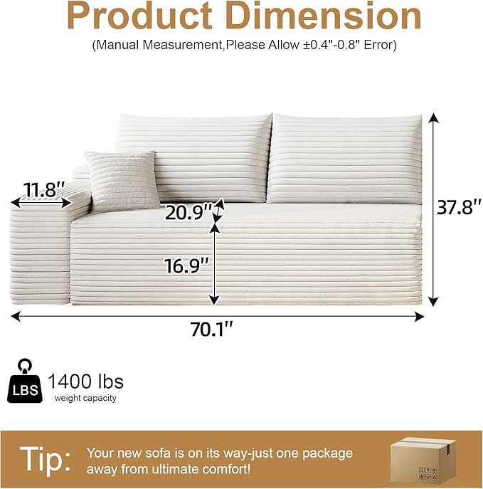 37 Plush Corduroy Ottoman Upholstered Cloud Ottoman for Modular Sectional Couch No Assembly Required Compressed Memory Foam Ideal for Living Room Bedroom and More