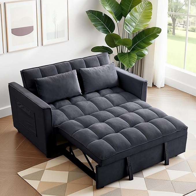 FLEXISPOT XCT4 Pull Out Couch 3-in-1 Sleeper Sofa Bed with Adjustable Backrest Loveseat Sleeper with Pillows &amp Side Pockets Convertible Futon Couch for Small Spaces Guest Room Apartment Black
