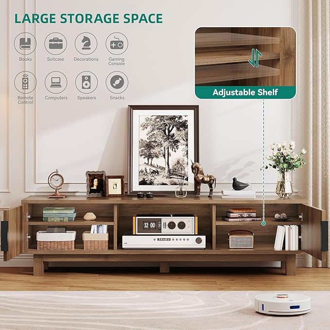 YITAHOME TV Stand for Living Room Mid Century Modern Entertainment Center for 55/60/65 inch TVs TV Console with Power Outlets &amp Adjustable Shelves Fluted Media Console (Walnut 59)