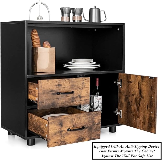 Office File Cabinet Kitchen Buffet Server Sideboard Multipurpose Storage Cabinet Ample Storage Space with Wide Countertop Spacious Shelf 2 Drawers 1 Door Cabinet Safe with Anti-Toppling Device