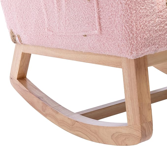 Nursery Chair 26.8 W Modern Rocking Chair for Nursery Mid Century Accent Rocker Armchair with Side Pocket Upholstered High Back Wooden Rocking Chair (Pink Boucle)