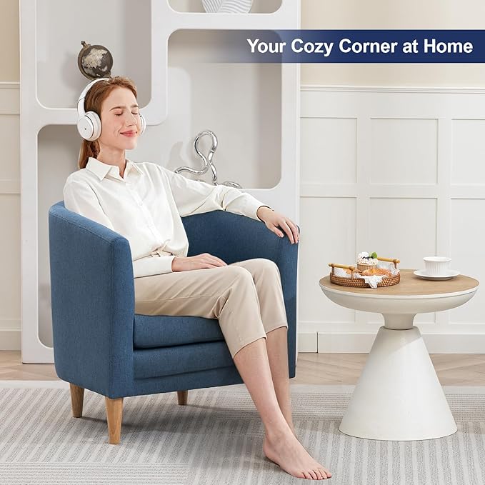 Accent Barrel Chair Modern Comfy Living Room Chairs with Armrest Small Reading Chair with Cozy Soft Padded for Bedroom Reception Room Cafe Blue