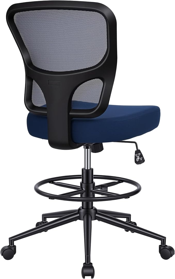 Armless Drafting Chair Tall Office Chair for Standing Desk - Adjustable Height Mesh Ergonomic Drafting Stool with Foot Ring &amp Wheels Rolling Counter Height Computer Chair for Home Office