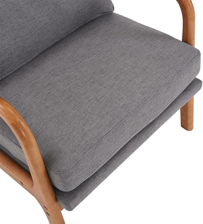 Accent Chair Modern Linen Upholstered Armchair Lounge Chair with Solid Wood Frame and 1 Pillow Comfy Single Sofa Chair Leisure Reading Chair with High Back &amp Armrest for Living Room Bedroom Dark G