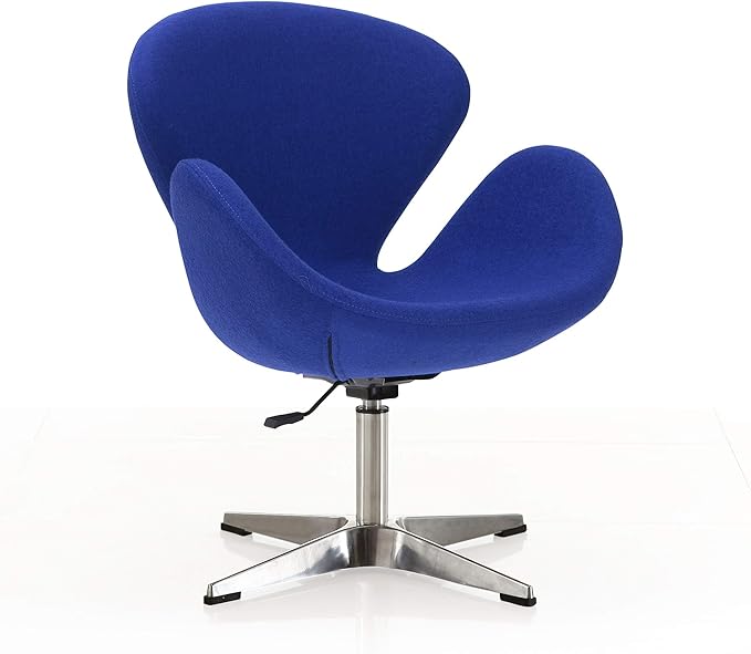 Manhattan Comfort Raspberry Adjustable Swivel Accent Chair Set of 2 with 360° Turn Polished Chrome Base Modern Retro Design Ideal for Living Room and Home Office Set of 2 Blue