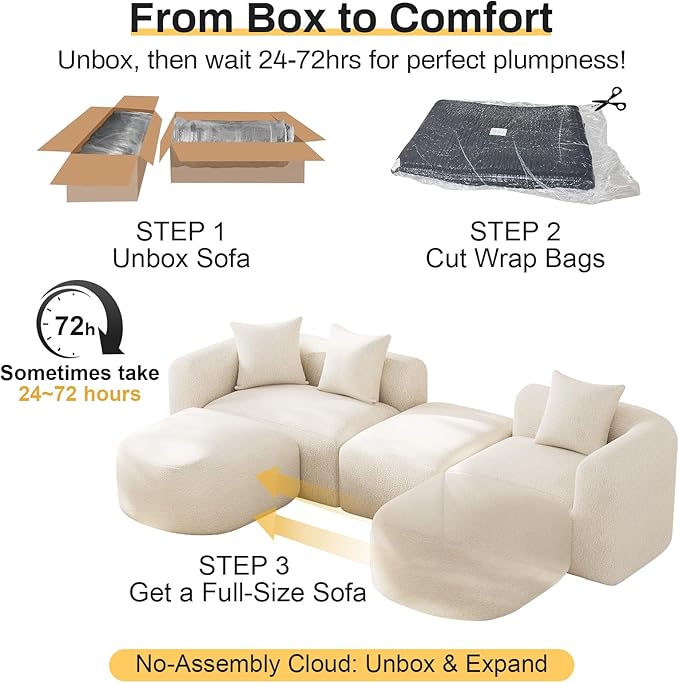 OUYESSIR Modern Oversized Curved Sectional Sofa for Living Room 119 Luxury Plush Chenille Convertible Modular Sectional Sofas with OttomanMinimalist L-Shape Curved Cloud Couch Cream White