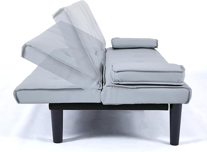 KEIKI 3 in 1 Convertible Sleeper Sofa Bed with Cup Holder Futon Sofa for Living Room Dorm or Home Office Light Gray