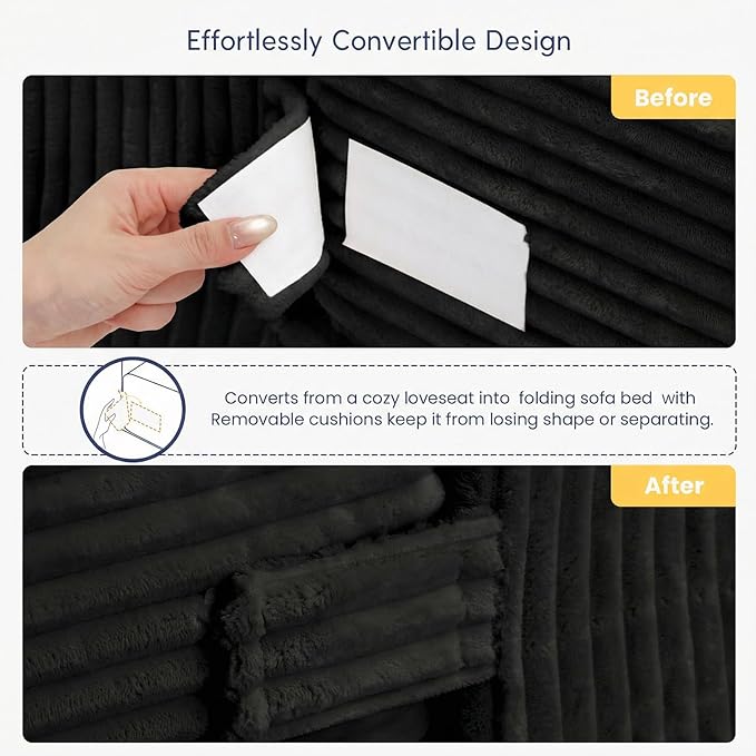 Boneless Couch Loveseat Sleeper Convertible Sofa Bed Folding Couch Bed Foldable 2 in 1 Boneless Chair Bed &amp Futon Sofa Bed Small Pull Out Sofa with 4 Pillows for Living Room Black | No Assembl