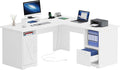 YITAHOME L Shaped Desk with Power Outlets 60 Inch Computer Desk Corner Desk with File Drawer Home Office Desk with Monitor Stand &amp Storage Shelves L-Shaped Desk with File Cabinet White