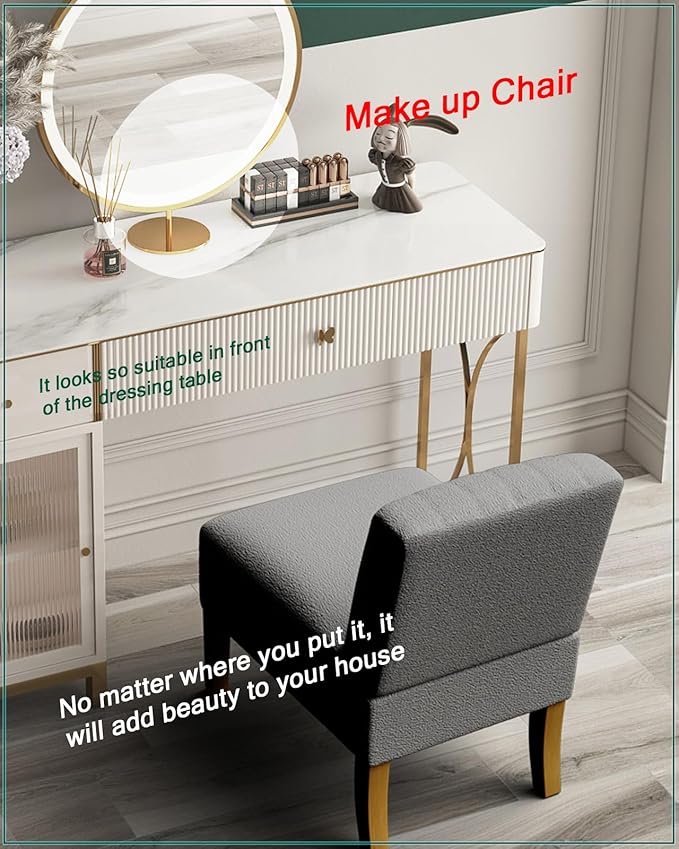Armless Accent Chairs Set of 2 for Living Room Modern Slipper Chair Living Room Chairs with Solid Wood Legs Makeup Vanity Chair Fabric Comfy Upholstered Arm Chair Accent ChairGrey