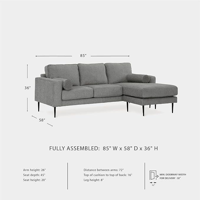 Signature Design by Ashley Hazela Contemporary Sectional Sofa Couch with Chaise Lounge Gray