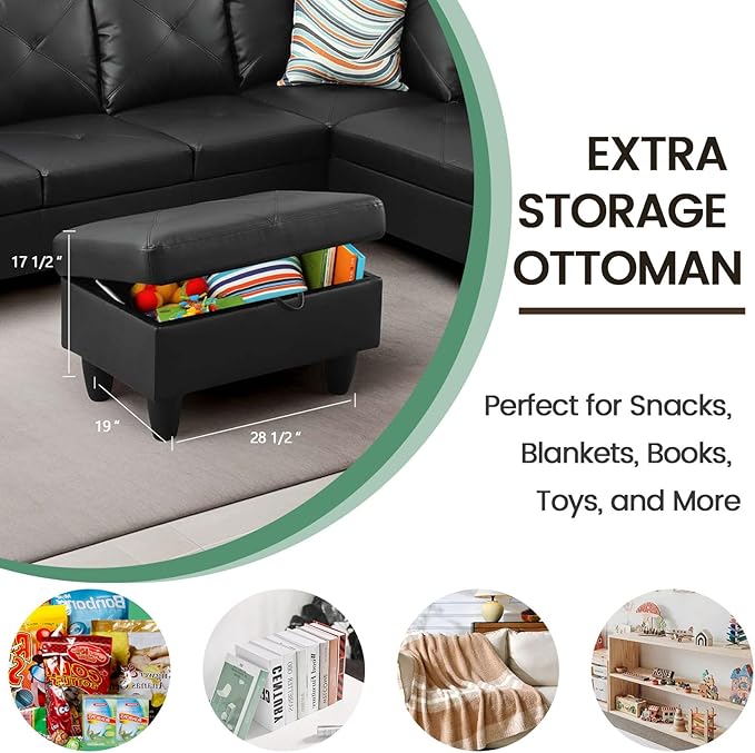 Sectional Couches for Living Room Furniture Sets 4 Seat L Shaped Couches with Ottoman Modular Sectional Sofa for Apartment Furniture Sets Black
