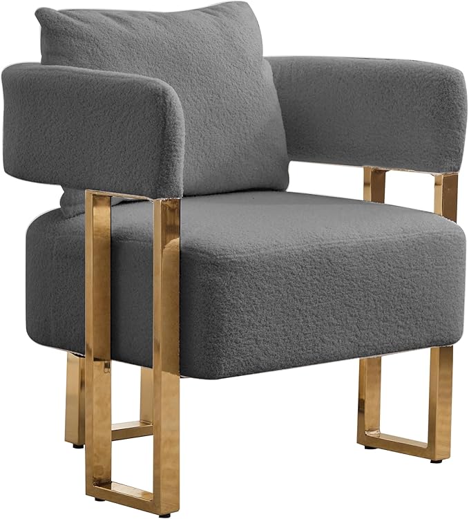 TS Modern Decorative Chair Living Room Side Chair with Gold Metal Legs no Wheels Suitable for Dressing Area Reception Room OfficeTeddy Fleece upholstered Metal Foot Sofa 1PC Grey