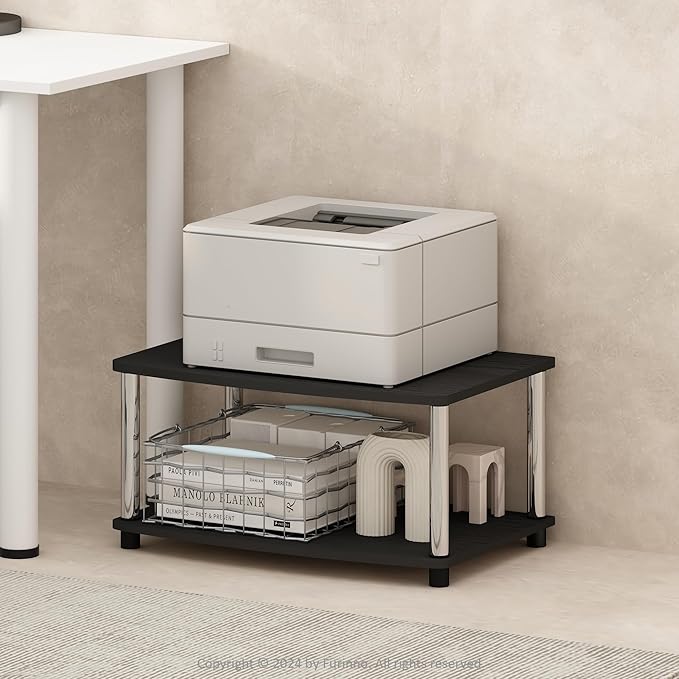 Furinno Turn-N-Tube Printer Stand with Storage 2-Tier Printer Table Under Desk Printer Stand for CPU Office Supplies Home Office Americano