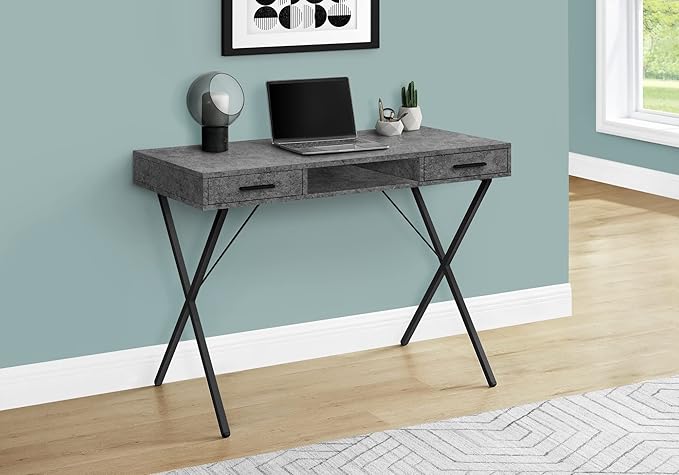 Penau Computer Desk for Home Office Multi-Use Laptop Table with Storage Drawers 42 Inchs Long Grey Laminate Surface Black Metal Base